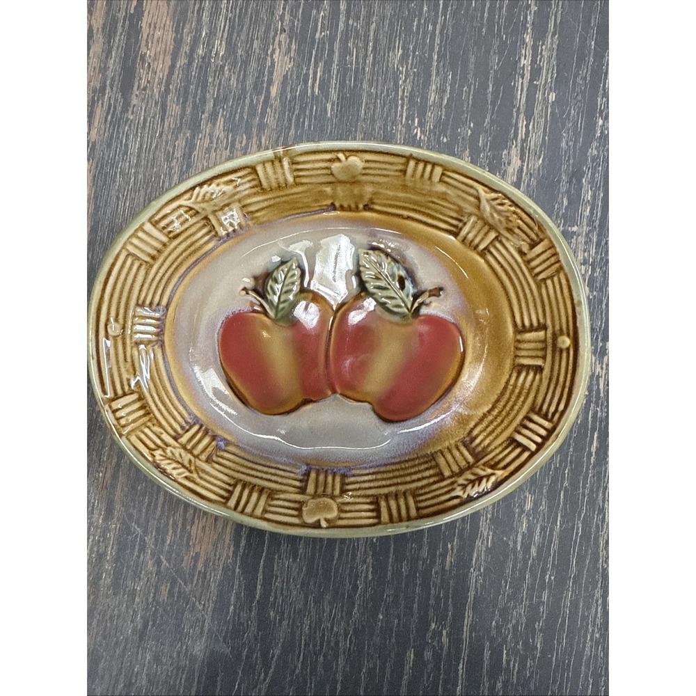 Apple Ceramic‎ Fruit Trinket or Soap Dish Fall Colors 6.5"x5"